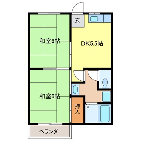 奥田駅 徒歩5分 2階の物件間取画像